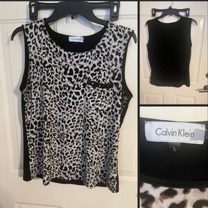 GUC Calvin Klein Women's Animal Print Tank Top - Black and White